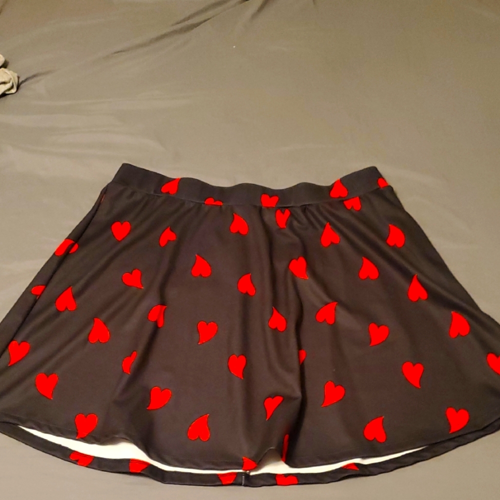 Black Skirt with Red Heart Pattern